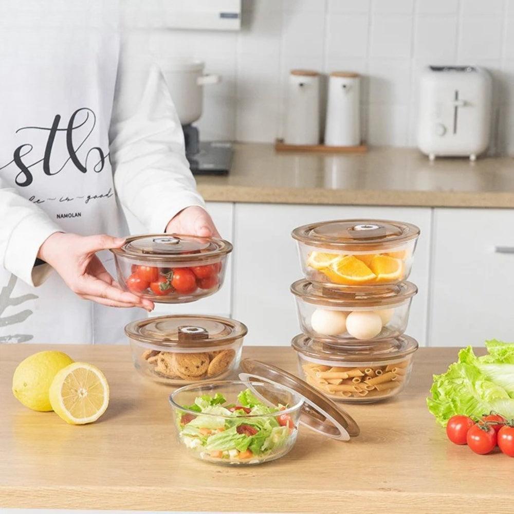 Three-Piece Set Round Lid Preservation Container Household Glass Preservation Bowl