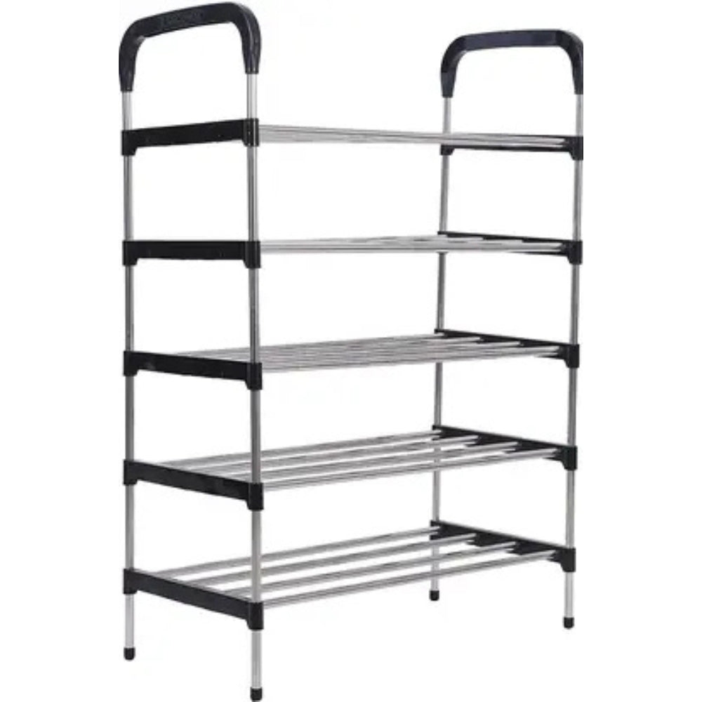 Three Secondz Rust-Free Stainless Steel Adjustable Multipurpose Stand for Kitchen StorageMicrowave & OTG RackShoe RackBathroom StandOffice OrganizerBookshelf (5 Rows, Black)