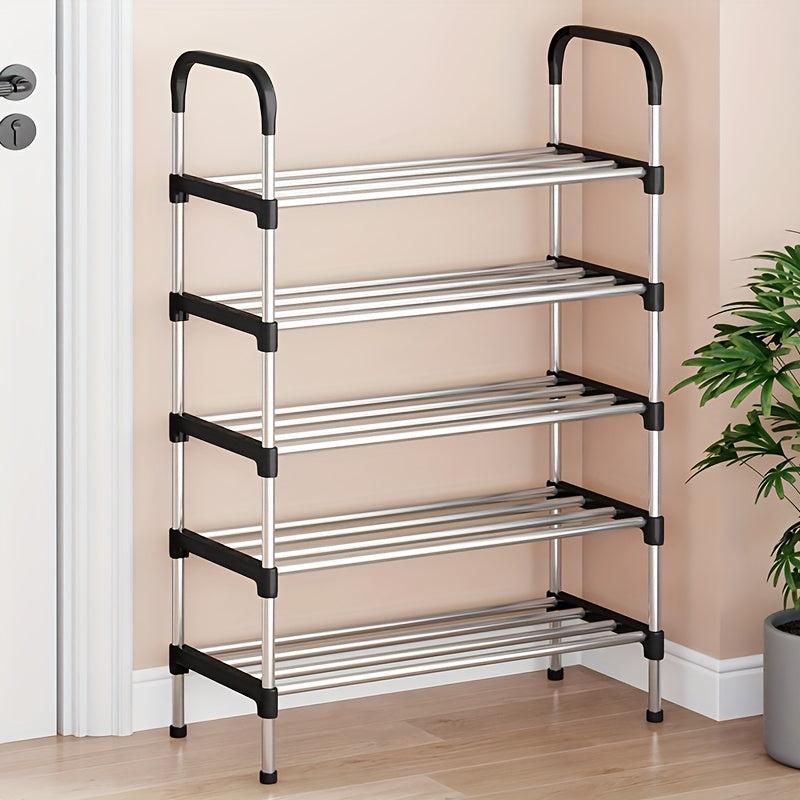 Three Secondz Rust-Free Stainless Steel Adjustable Multipurpose Stand for Kitchen StorageMicrowave & OTG RackShoe RackBathroom StandOffice OrganizerBookshelf (5 Rows, Black)