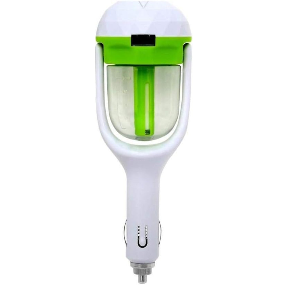 Touch-Activated Car Humidifier and Diffuser with USB Charging Port, White/Green