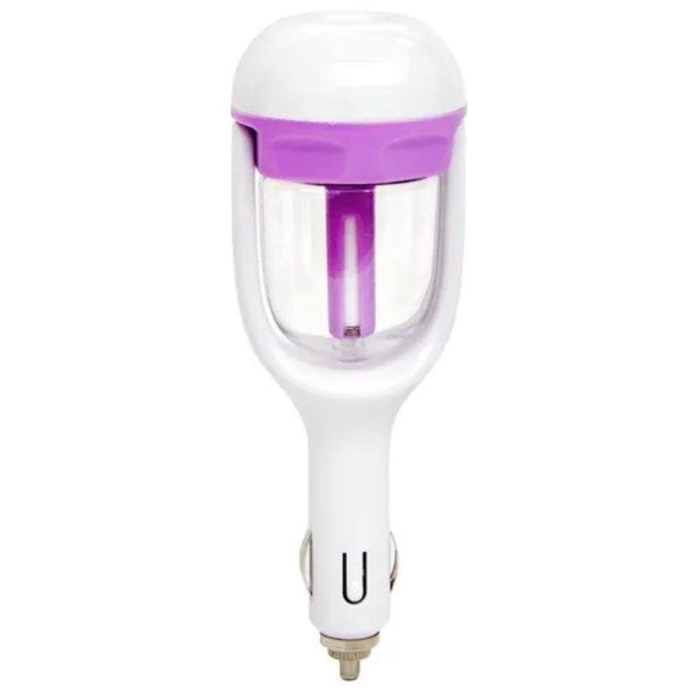 Touch-Activated Car Humidifier and Diffuser with USB Charging Port, White/Purple