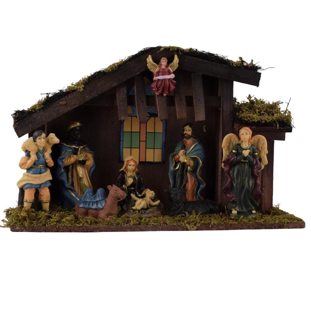 Traditional Nativity Scene Set with Stable – 11-Piece Christmas Crèche Decoration