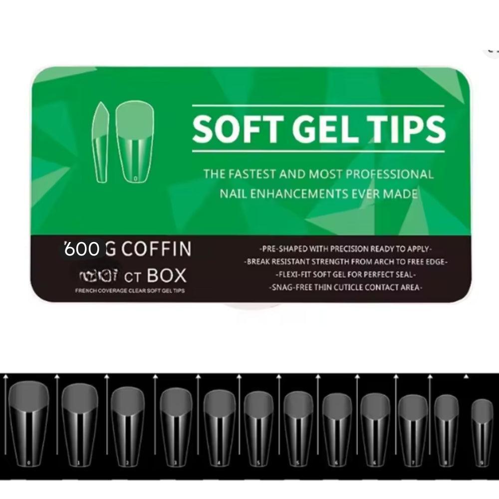 Trendy Look Soft Nails – Medium Coffin Shape | 600 Count Box | Sleek, Durable & Perfect for Stylish Nail Art