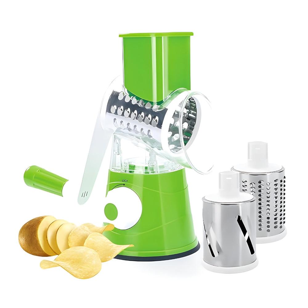 Vegetable Chopper, Multi-Function Shredder Hand Roll Rotary Cutter Grated Cheese Tool With 3 Stainless Steel Rotary Blades For Grinding,Cutting Silk, Slicing (Green)
