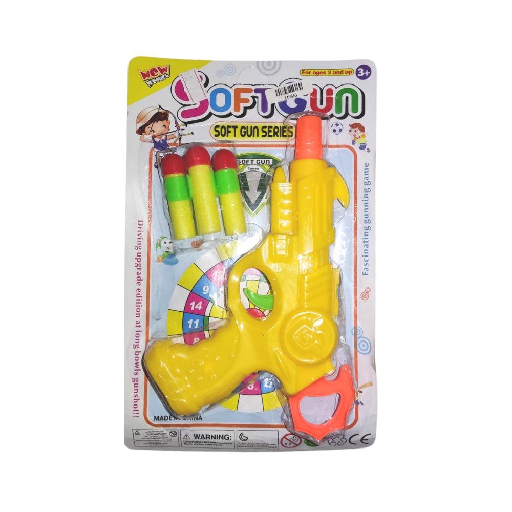 Very Beautiful Yellow Gun With 3 Darts And One Handcuff Toy For Kids Guns