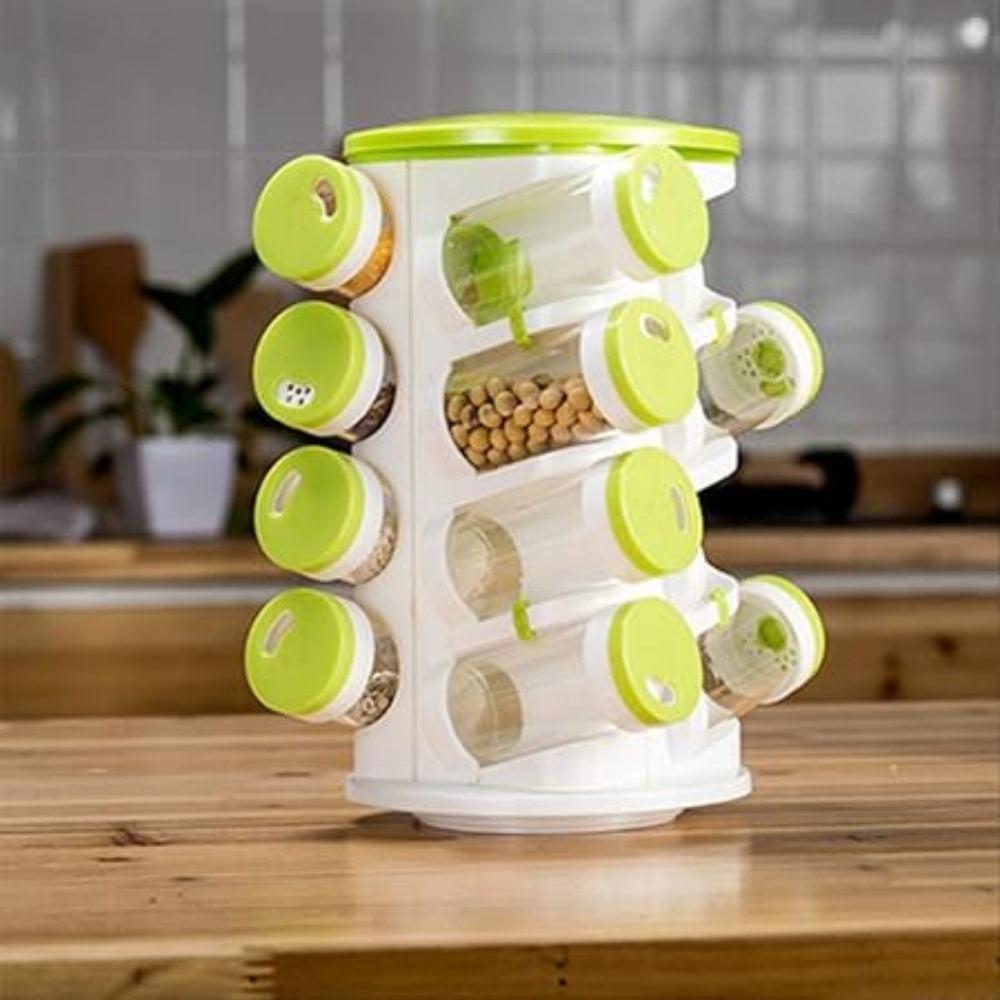 Vimmor Spice jar pepper shaker box spice jars pepper salt cruet plastic bottle kitchen spice rack set 16 pieces glasses 1 piece rack holder A