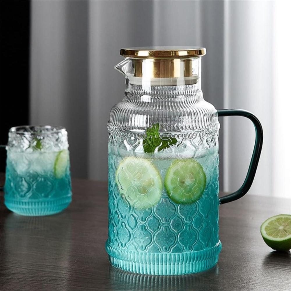 Vintage Begonia Flower Cold Water Bottle Summer Home Kettle Cup Large Capacity Tea Pot with Cup and Tray (Color White-Mountain peach7, Size 1 Set)