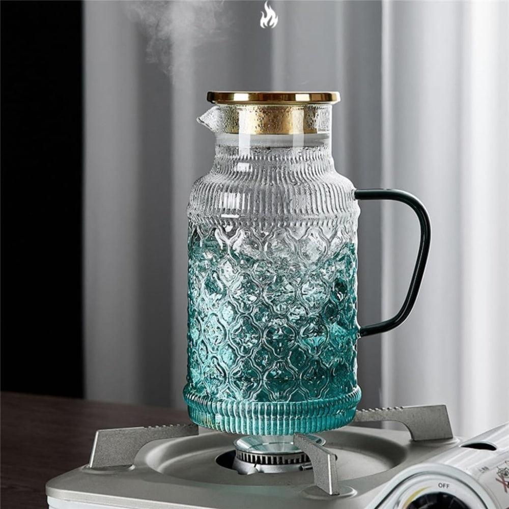 Vintage Begonia Flower Cold Water Bottle Summer Home Kettle Cup Large Capacity Tea Pot with Cup and Tray (Color White-Mountain peach7, Size 1 Set)