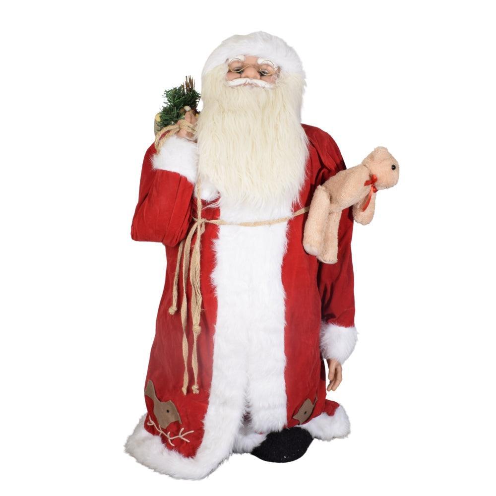 Vintage-Inspired Santa Claus Figurine with Teddy Bear and Pine Bundle