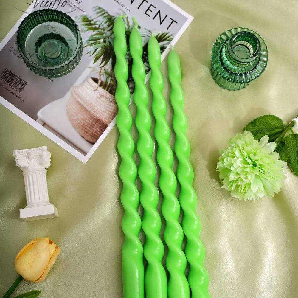 Viyffo Spiral Taper Candles 12 Inch – 4 Pack Green, Dripless, Unscented, Smokeless