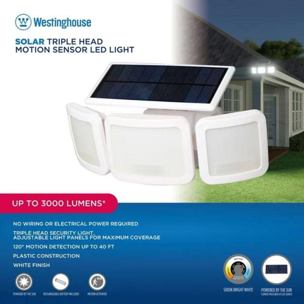 Westinghouse 3000 Lumen Led Triple Head Solar Security Light/55-W Equivalent and Motion Activated