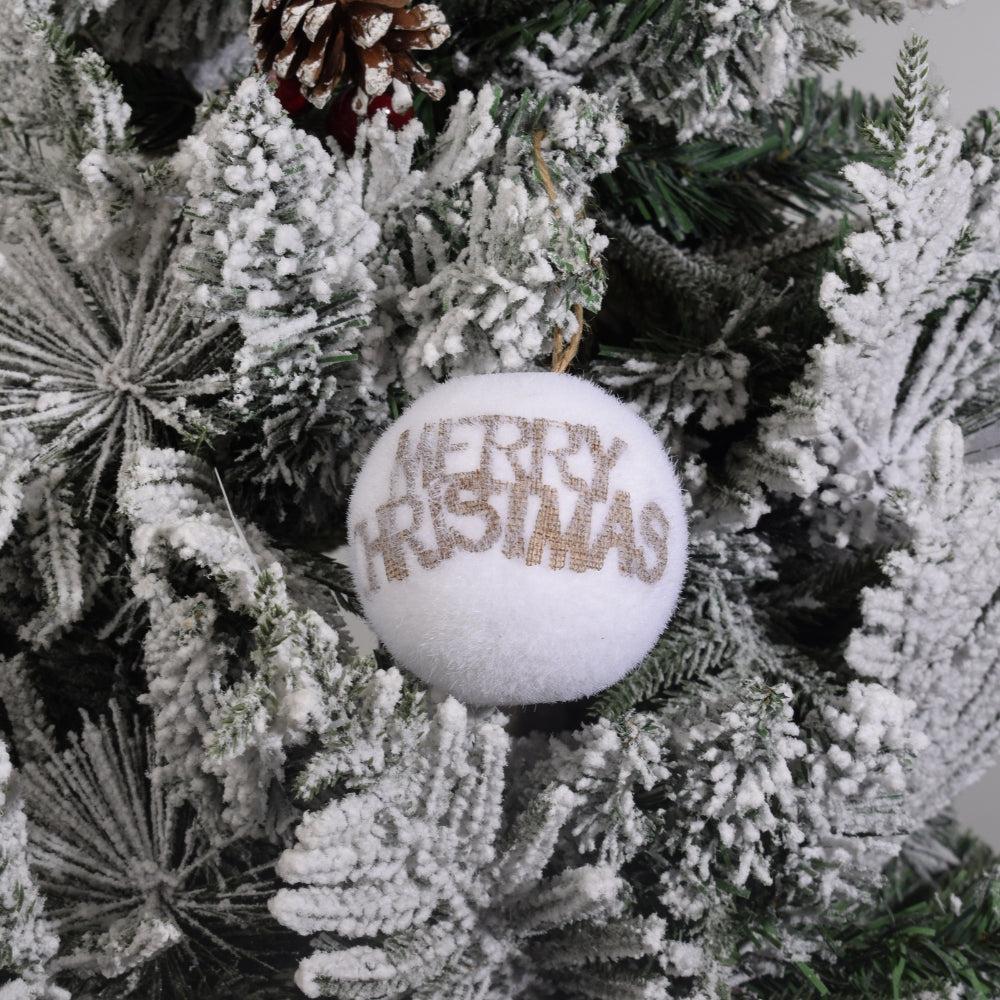 White Christmas Tree Ornament Ball with “MERRY CHRISTMAS” Design 3PCS