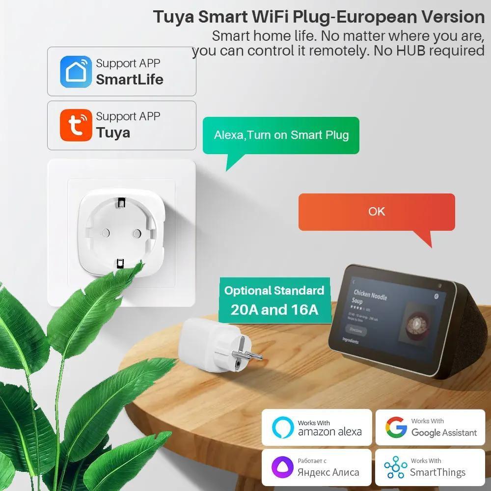 Wifi Smart Plug 20A EU Smart Socket With Power Monitor Timing Smart Life Support Alexa Google Home Yandex SmartThings