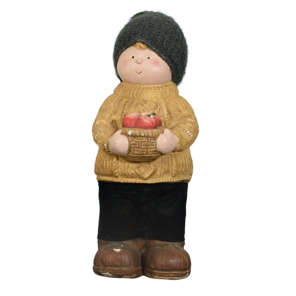 Winter Boy Figurine with Basket of Apples