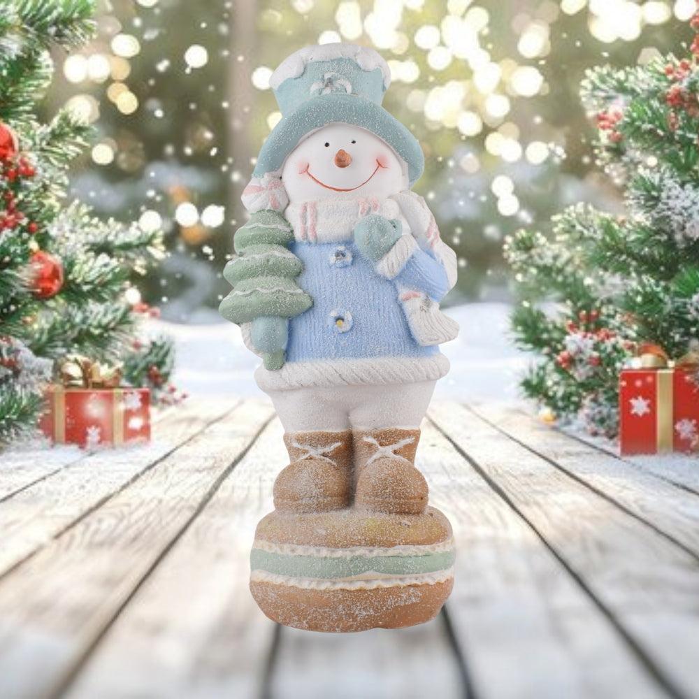 Winter Snowman Figurine with Christmas Tree – Festive Holiday Decoration