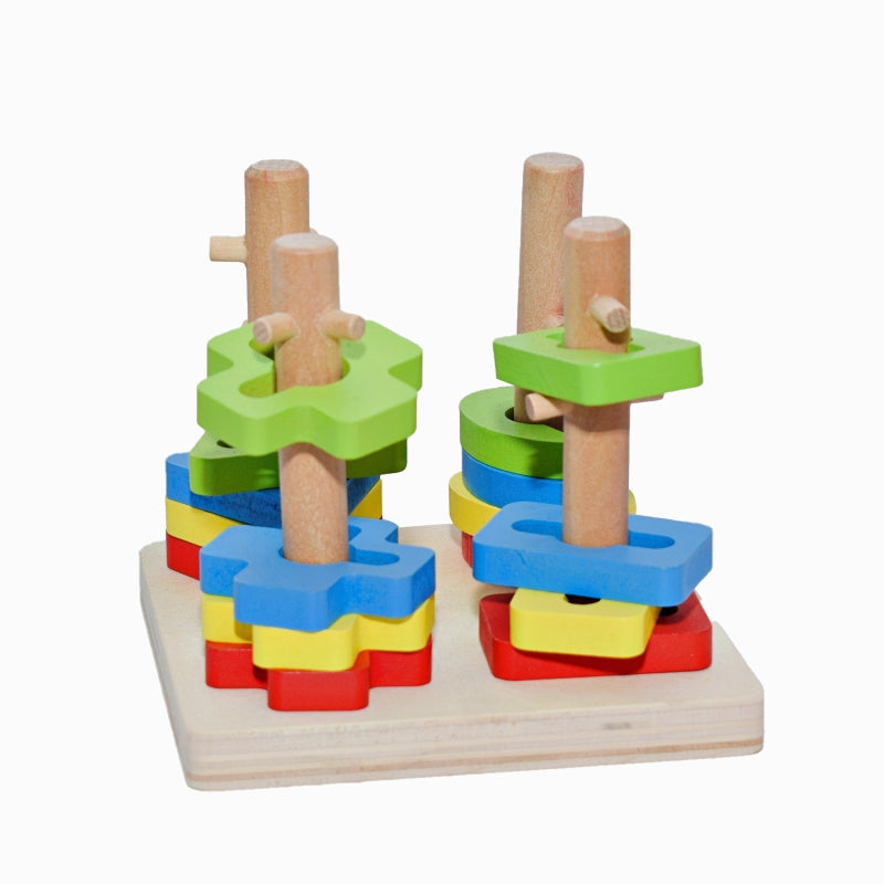 Wooden Four Sets Column, Geometric Shape Four Column Blocks