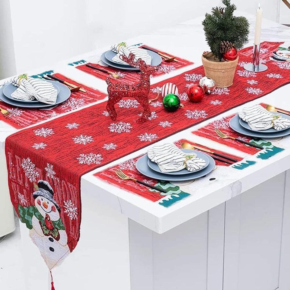 hristmas Table Runner with 33ft Fairy String Lights, Snowman Xmas Table Runner, Non-Slip Table Cloth, Christmas Table Decoration for Indoor/Outdoor Christmas Party Décor 180Cm