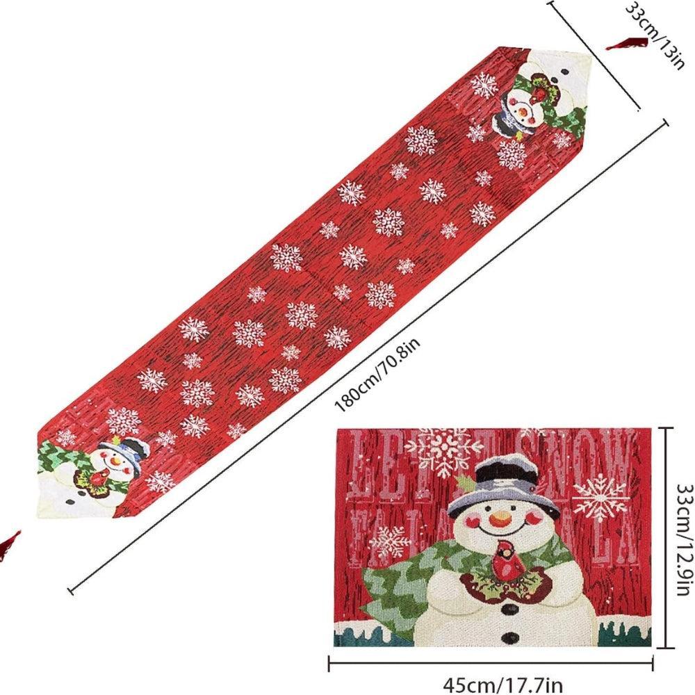 hristmas Table Runner with 33ft Fairy String Lights, Snowman Xmas Table Runner, Non-Slip Table Cloth, Christmas Table Decoration for Indoor/Outdoor Christmas Party Décor 180Cm