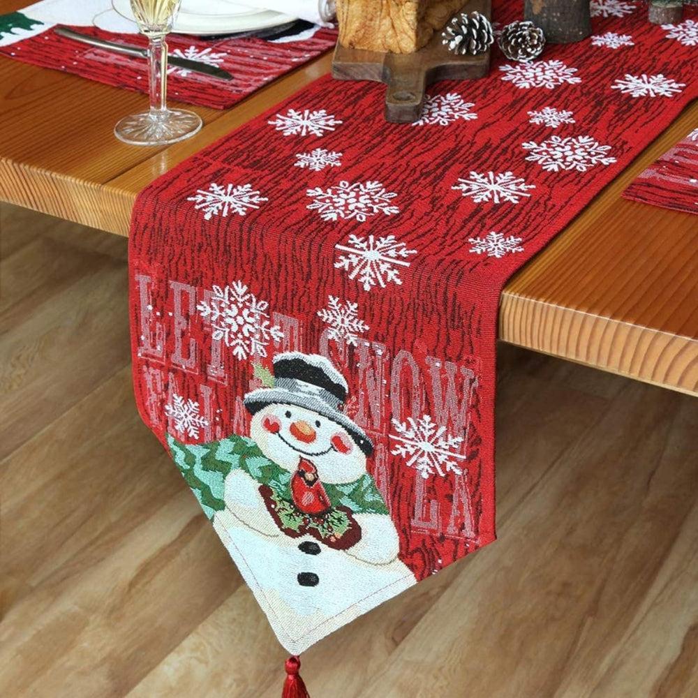 hristmas Table Runner with 33ft Fairy String Lights, Snowman Xmas Table Runner, Non-Slip Table Cloth, Christmas Table Decoration for Indoor/Outdoor Christmas Party Décor 180Cm
