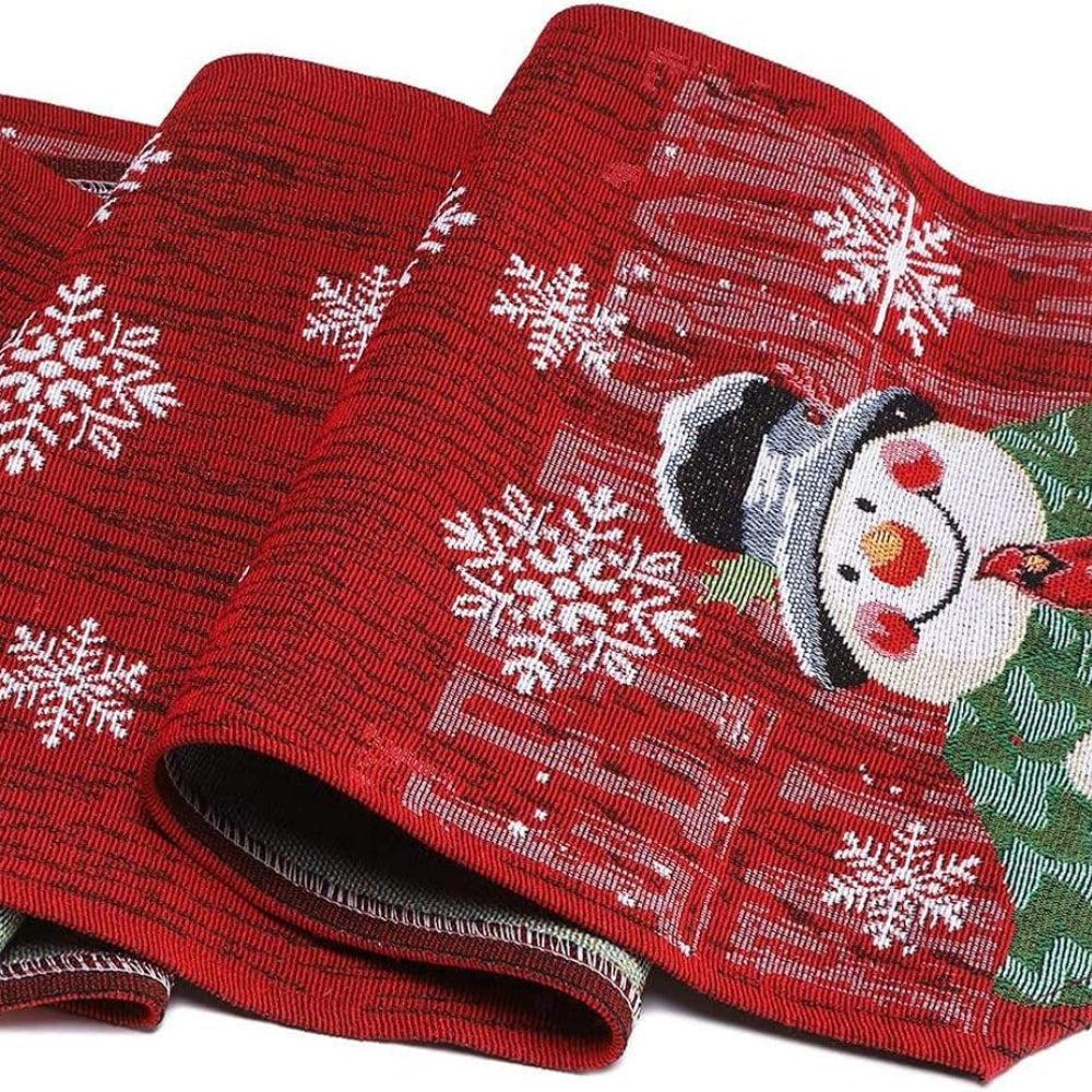 hristmas Table Runner with 33ft Fairy String Lights, Snowman Xmas Table Runner, Non-Slip Table Cloth, Christmas Table Decoration for Indoor/Outdoor Christmas Party Décor 180Cm