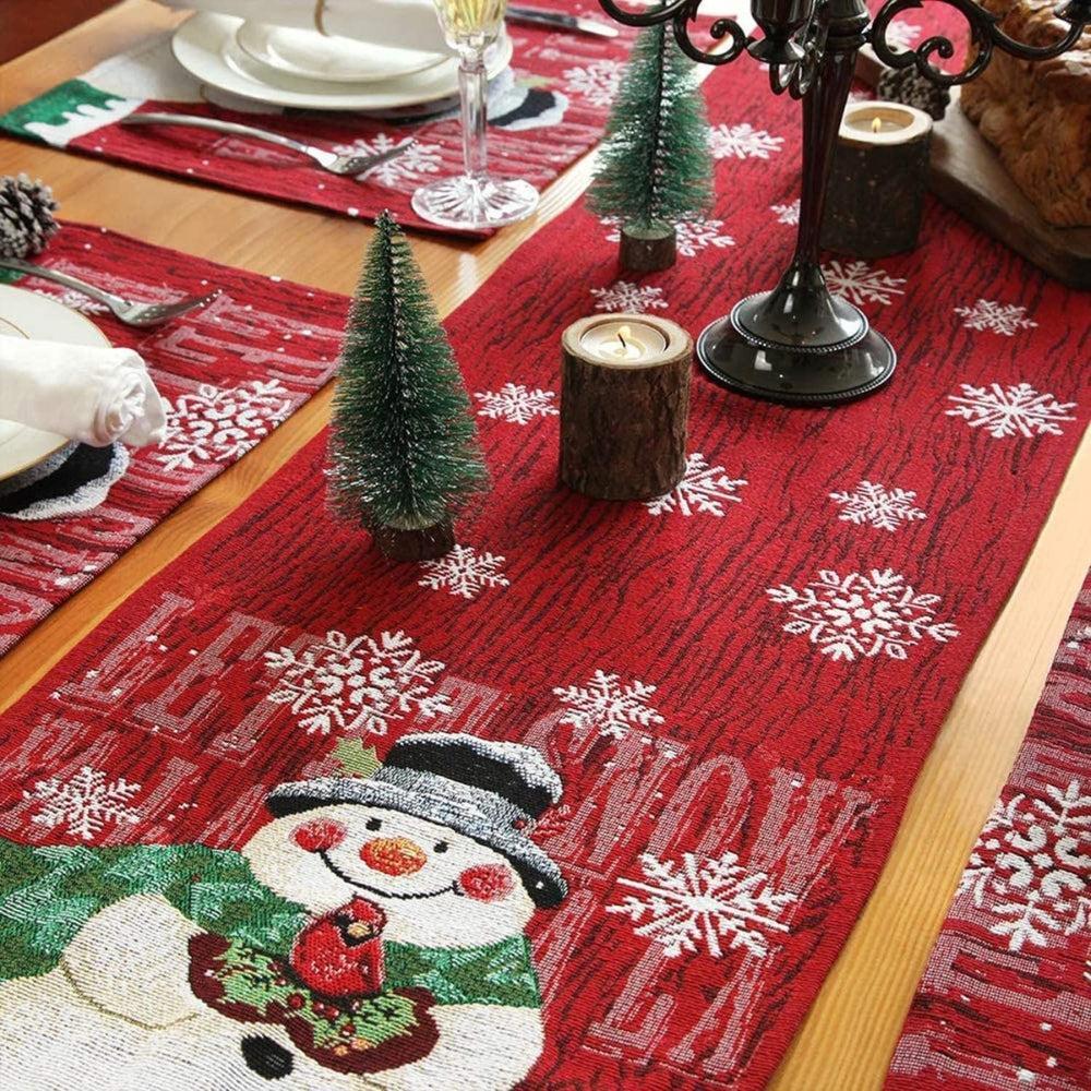 hristmas Table Runner with 33ft Fairy String Lights, Snowman Xmas Table Runner, Non-Slip Table Cloth, Christmas Table Decoration for Indoor/Outdoor Christmas Party Décor 180Cm