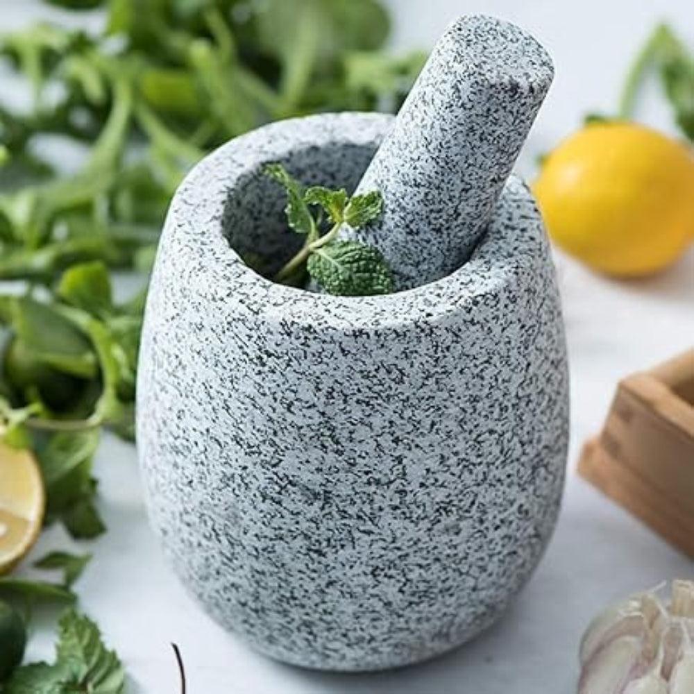 mortar 100% Granite And Pestle Handle Carved 13*10cm