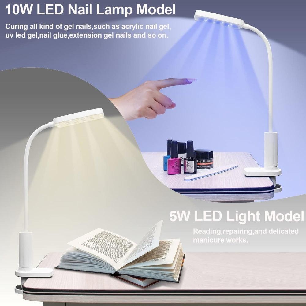 wenxintek 2 in 1 LED UV Nail Lamp Light with Gooseneck and Clip,Flexible Flash Cure Nail Lamp for Curing Acrylic Nails Gel Polish,Nail Desk Lamp for Reading,Manicure Salon Nail DIY Tool, USB Cable